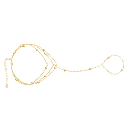 Gold Bracelets for Women, 14K Gold Plated Hand Chain Bracelet for Women Trendy Finger Ring Bracelet Hand Chain Dainty Adjustable Hand Chain Jewelry Gifts for Women - color: layered