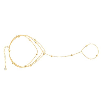 Gold Bracelets for Women, 14K Gold Plated Hand Chain Bracelet for Women Trendy Finger Ring Bracelet Hand Chain Dainty Adjustable Hand Chain Jewelry Gifts for Women - color: layered