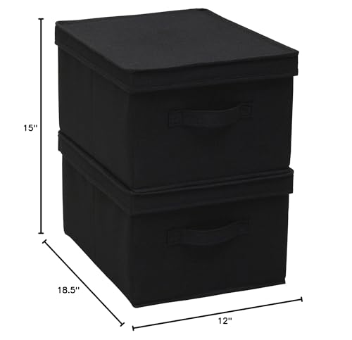 Household Essentials Large Fabric Storage Box With Lid Box, Black, Set of 2 - color: Black