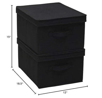 Household Essentials Large Fabric Storage Box With Lid Box, Black, Set of 2 - color: Black