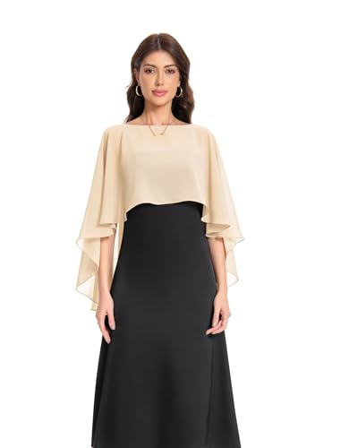 Baoqiya Women's Capelet Shawls and Wraps for Evening Dresses Soft Bridesmaid Shawl Chiffon Cape Wedding Cover Up - color: Champagne