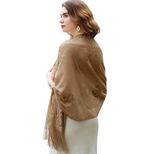 RIIQIICHY Shawls and Wraps for Evening Dresses Scarfs for Women Pashmina Wedding Formal Shawl - color: Brown-1