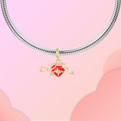 Prayer Cross Elephant Airplane Suitcase Charm 925 Sterling Silver Charms fits for Bracelets Necklace Pendant Bead Charms Jewelry Gift for Women Family - color: Nurse three Suit Charm