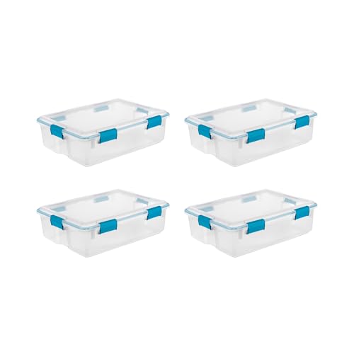 Sterilite 4-Pack Gasket Box, Home Storage Organizer Bins with Lids, 37 Quart – Stackable Clear Plastic Containers for Bedroom, Bathroom, Garage, Basement, or Attic - size: 37 Quart, style: 4 Pack