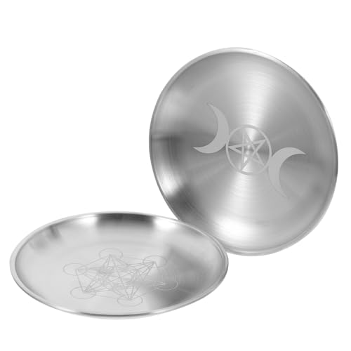 2pcs Pentagram Candle Holders Metal Altar Ceremony Trays for Ritual Use Tealight Storage and Display Sturdy Construction for Spiritual Practices and Home Decor - color: Silver