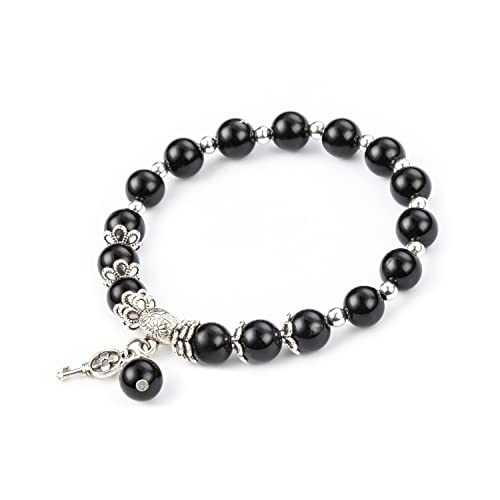 Natural Stretch Gemstone Bracelet Healing Stone Beaded Bracelets for Women Men Gifts (Unisex) - color: 8mm obsidian