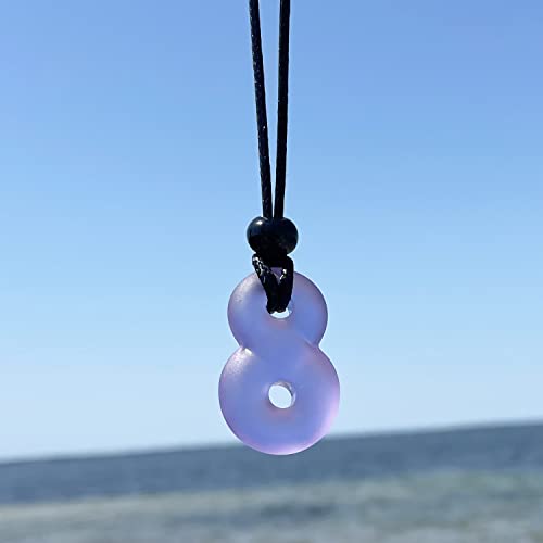 Infinity Necklace - Sea Glass Jewelry - Positive Vibes Collection - Cute Meditation Crystals - Spiritual Gifts for Yoga Lovers - High Vibration Tibetan Symbols - Cool and Trendy Good Luck Amulets - color: Pastel Purple Sea Glass Crystal