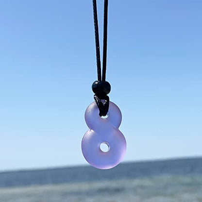 Infinity Necklace - Sea Glass Jewelry - Positive Vibes Collection - Cute Meditation Crystals - Spiritual Gifts for Yoga Lovers - High Vibration Tibetan Symbols - Cool and Trendy Good Luck Amulets - color: Pastel Purple Sea Glass Crystal