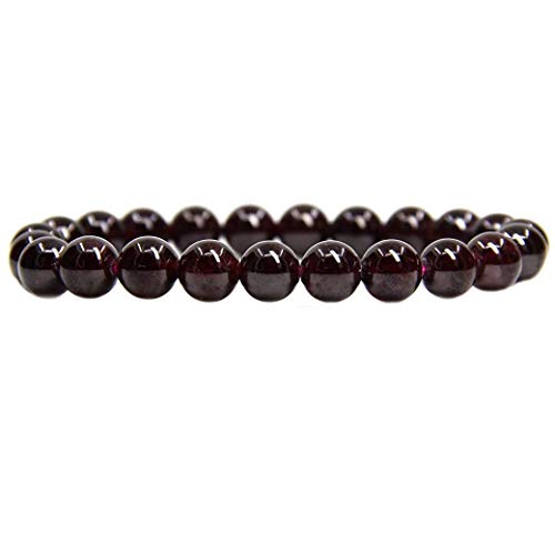 Angelstones Handmade Natural Healing Gemstone 8mm Round Beads Stretch Crystal Bracelet 7 Inch Unisex - color: Red Garnet