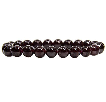 Angelstones Handmade Natural Healing Gemstone 8mm Round Beads Stretch Crystal Bracelet 7 Inch Unisex - color: Red Garnet