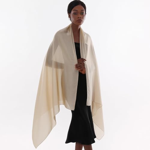 Womens Scarf Pashmina Shawls and Wraps for Evening Dresses Like Chiffon Silk Scarf for Bridal Wedding - color: Beige