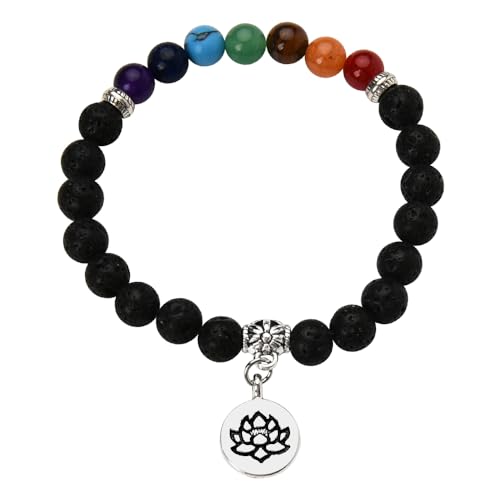 Chakra Bracelets for Women Men 8mm Buddhist Yoga Bead Bracelet with Black Lava Stone Bracelet Elastic Meditation Accessories - color: Color B