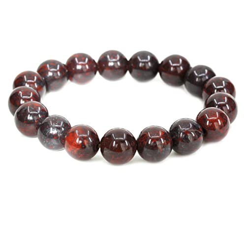 Keleny Semi Precious Stones Natural Gemstones 12mm Round Beads Crystal Stretch Bracelets 7 Inch Unisex - color: Red Flame Jasper