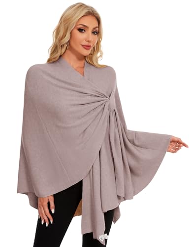 PULI Womens Elegant Cross Front Shawl Wraps Knitted Ponchos Cape Light Weight Poncho Sweater Soft Warm Travel Wraps - color: Oatmeal