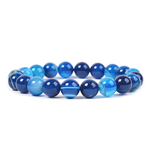 Justinstones Gem Semi Precious Gemstone 10mm Round Beads Stretch Bracelet 7 Inch Unisex - color: Dyed Blue Brazilian Agate