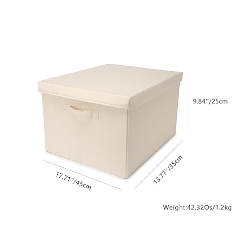 Foldable Storage Bins with Lids Cotton Canvas Rectangular Storage Box Ideal for Organization Lightweight and Durable (L) - size: ‎17.71 x 13.77 x 9.84"
