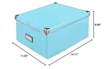 Idena 11009 Storage Box Made of Solid Cardboard Lid Reinforced with Metal Includes Labelling Field Approx. 36 x 28 x 17 cm Turquoise