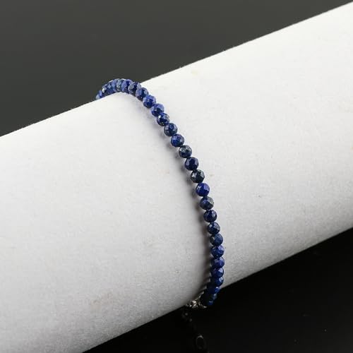 Natural Gemstone Beaded Bracelet, Microfaceted Crystals, Handmade Dainty Jewelry, Bohemian Plated Bracelet-Gift - style: Lapis-Lazuli