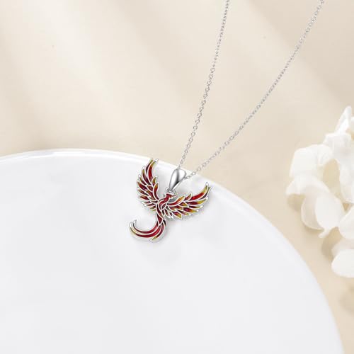 Sterling Silver Cute Animal Pendant Necklace Fox/Snake/Unicorn/Owl on Moon/Rabbit/Horse Necklace Jewelry for Women Mom Sister - style: Phoenix 2