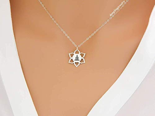 Yoga Necklace, Meditation Necklace, Mindfulness, Yoga Necklace, Zen Jewelry, Sterling Silver Lotus Buddha necklace, Buddhist, Mother Day Gift