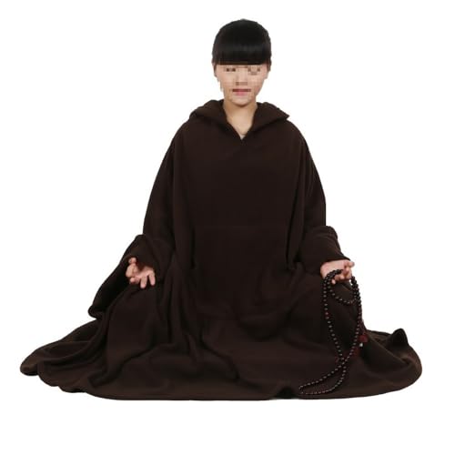 Unisex Meditation Hooded Cloak Warm Comfortable Autumn Winter Monk Clothing ﻿(Dark Brown,XL)