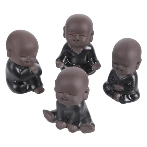 Abaodam Zen Monk Ornament Buddha Meditation Statue Set of 4 Purple Clay Figurines Home Décor Collectible for Tea Ceremony and Room Decoration Style