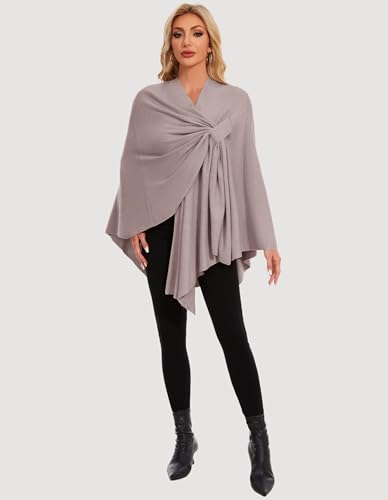 PULI Womens Elegant Cross Front Shawl Wraps Knitted Ponchos Cape Light Weight Poncho Sweater Soft Warm Travel Wraps - color: Oatmeal
