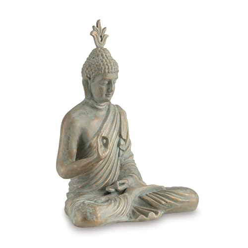 Signature Design by Ashley Hosgrove Cultural Tabletop Paper Composite Sitting Buddha Sculpture, Metallic & Green
