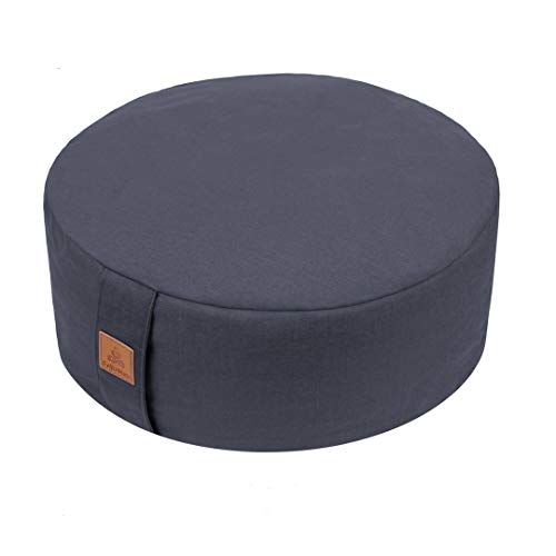 Zafu Buckwheat Meditation Cushion,D=13"/16" H=5.5",Round Zabuton Meditation Pillow,Yoga Bolster Kneeling Pillow Premium Yoga Pillow for Sitting on Floor Zippered Cotton Cover - color: Dark Grey, size: 13”x13”x5”