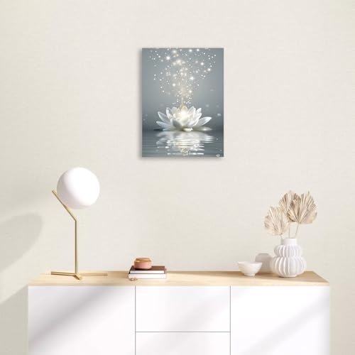 Ypxzzj Framed White Lotus Flower Wall Art for Living Room, Zen Canvas Wall Art for Yoga Bedroom,Meditation Spiritual Wall Decor Print for Bathroom Study Room Ready to Hang(16''x24'') - size: 24"L x 16"W