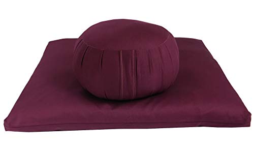 Kapok Zafu, Zabuton and Support Meditation Cushions Set (4pc) - color: Burgundy