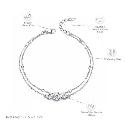 LeCalla 925 Sterling Silver Bracelet Jewelry Gift | Lightweight Italian Design Adjustable Love Bracelet | Link Chain with Lobster Claw Clasp Bracelet for Women Daughter Friendship Bracelet - color: CZ Studded Layered Bracelet
