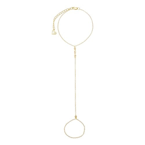 Hand Chain Bracelet for Women, Minimalist Stacking Summer Festival Bracelets, 18K Gold Plated Silver Jewelry, Gift for Her - color: 04-Dainty Diamond Hand Chain
