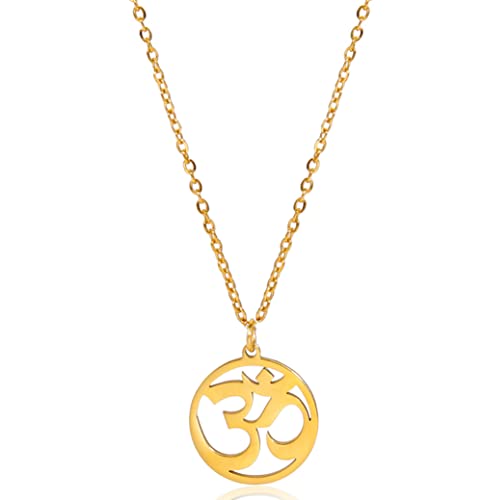 UNIFT Necklace For Women- Aum Om Ohm Sanskrit Symbol Round Pendant Beaded Double Layer Chain Charm Necklace,Hinduism Yoga Sanskrit Personalized Amulet Dainty Pendant Necklace Jewelry - color: single chain - gold