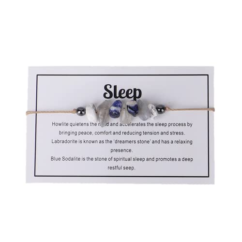 tenghong2021 Chakra Crystal Beaded Bracelet with Wish Card Adjustable Spiritual Anxiety Stone Beads Braide String Bracelet Yoga Meditation for Women Men Jewelry Birthday Gifts - style: Sleep