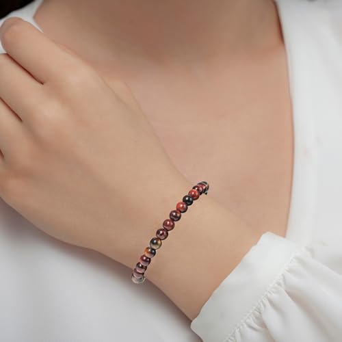 Tiger Eye Bracelets for Women Men, Triple Protection Chakra Beaded Bracelet, Relax Anxiety Healing Crystal Bracelet Jewelry for Balance, Natural Gemstones Bracelets Gifts for Women Birthday - style: 6MM
