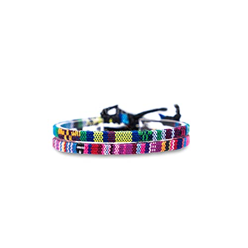 Made by Nami 2 Pcs Boho Surfer Bracelets for Women and Men Waterproof and Adjustable Braided Bracelets Set of 2 for Ethnic Hippie Style - color: Pink & Turquoise