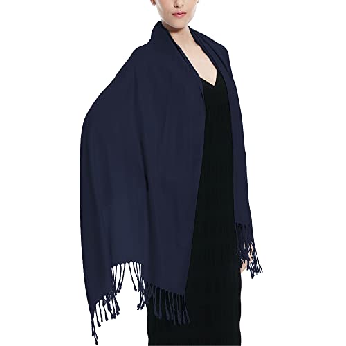Glory Max Women Large Soft Silky Pashmina Shawl Wrap Scarf in Plain Solid Colors - color: Navy