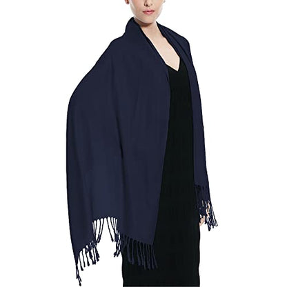 Glory Max Women Large Soft Silky Pashmina Shawl Wrap Scarf in Plain Solid Colors - color: Navy