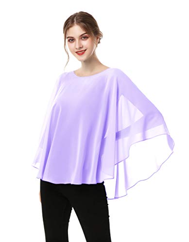 Capes for Womens Casual chiffon shawl Casual Chiffon Cape Sheer shawls and wraps Poncho Capelets Cover Up - color: Lilac