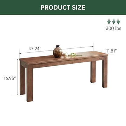 100% Solid Oak Wood Dining Bench, 47.3'' Entryway Bench Extra Chair Seat Long Ottoman with Squre End & Round Corner for Kitchen Living Room Bedroom, Walnut - size: 47.3inch-Walnut-Square End & Round Corner