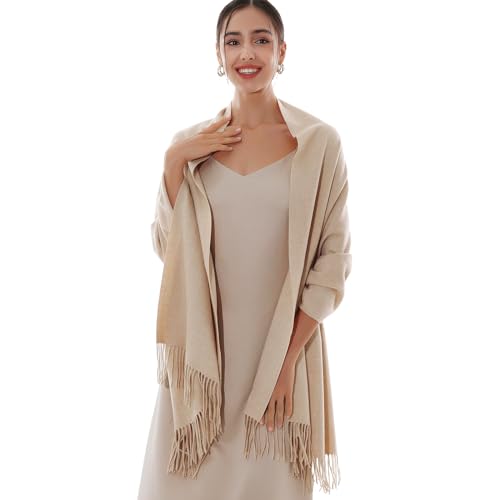 RIIQIICHY Winter Scarfs for Women Pashmina Shawls Wraps for Evening Dresses Large Warm Soft Scarves - color: Beige