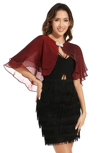 Women's Sheer Tencel Shawls and Wraps for Evening Dresses Soft Wedding Cape Lightweight Bridesmaid Scarves Cover Up - color: Ruby