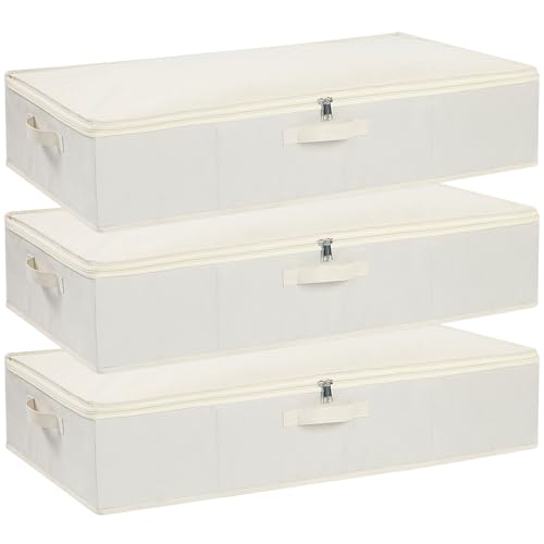Underbed Storage Organizers, Container Bags with Lids, Storage Boxes With Sturdy Structure and Reinforced Handles, Beige, 3 Pack, 31.5 x 15.7 x 5.9 Inch - color: Beige, size: 31.5x15.7x5.9in(3-Pack)
