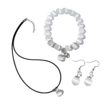 Natural Stretch Gemstone Bracelet Healing Stone Beaded Bracelets for Women Men Gifts (Unisex) - color: white 3pc