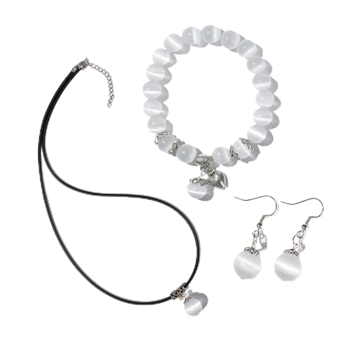 Natural Stretch Gemstone Bracelet Healing Stone Beaded Bracelets for Women Men Gifts (Unisex) - color: white 3pc
