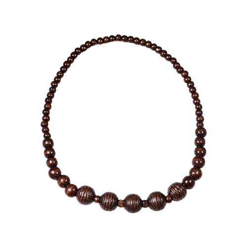 COLORFUL BLING Ethnic Natural Wood Beads Necklace for Men Women Africa Wooden Chain Chunky Strand Necklace Statement Hip Hop Jewelry - color: grooved dark