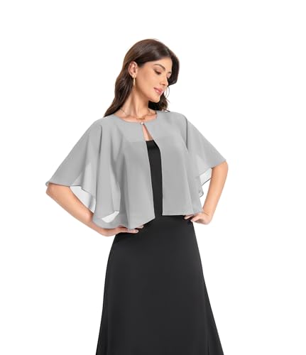 Baoqiya Capelets for women Chiffon Cape Soft Shawls and Wraps Wedding Capes 1920s flapper Cover Up - color: Gray