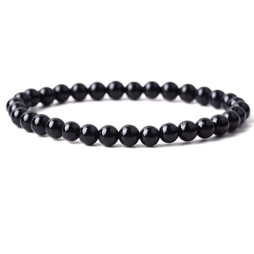 Handmade Stretch Elastic Bracelet Natural Stone Crystal Healing Power Energy Gifts for Reiki Nature's Beauty and Spiritual Essence Unisex 6mm - color: Black Agate