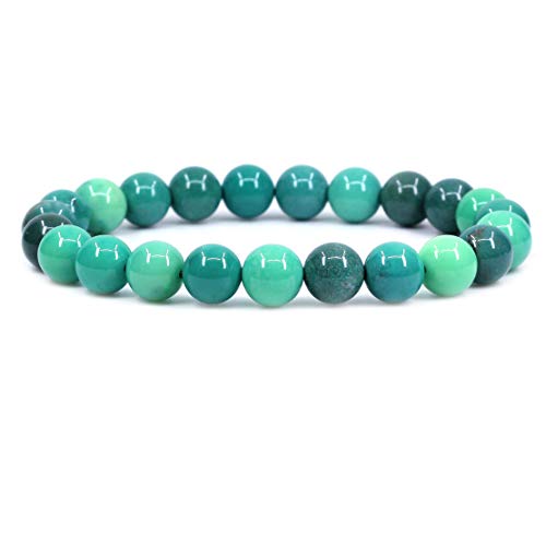 Keleny Gem Semi Precious Gemstones 8mm Natural Stone Round Beads Rock Crystal Jasper Stretch Bracelet 7 Inch Unisex - color: Green Chrysoprase #3